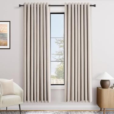 Imagem de Cortinas pretas creme de 183 cm de comprimento para sala de estar, ilhós de chenille, quarto, cortinas blackout de veludo bloqueiam redução de ruído, cortinas texturizadas rústicas para escurecimento