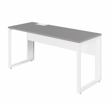 Imagem de Mesa Plataforma 120cm Individual com Caixa de Tomadas Pés Metal Industrial Executive Cinza Sagrado / Branco
