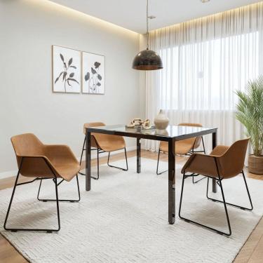 Imagem de Conjunto Mesa de Jantar Retangular Tampo de Vidro 120cm X 75cm Smart com 4 Cadeiras Lodelô Preto/Pinus
