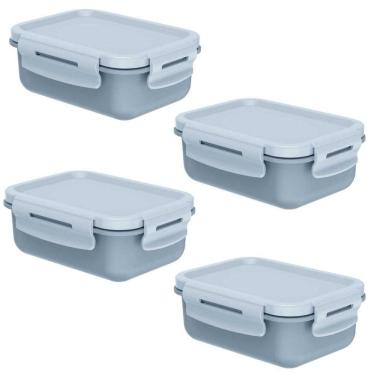 Imagem de Kit 4 Potes Marmita Hermética Ou Mini Marmitou Azul Glacial