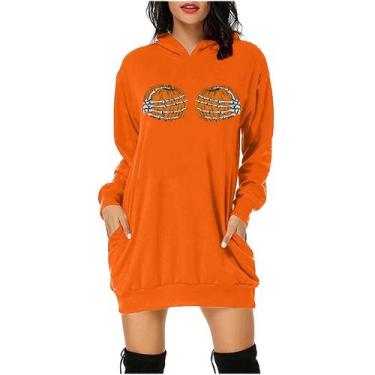 Imagem de Moda casual feminina Halloween estampado com bolsos com capuz vestido 