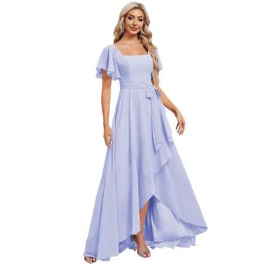 Imagem de Vestido de dama de honra Monvelli Lavanda Chiffon Assimétrico Longo