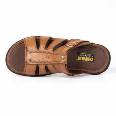 Imagem de Sandália Carvalho Calçados Masculina Couro Conforto, Caramelo, 39 BR