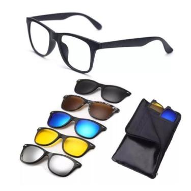 Imagem de Óculos Clipon Sol Armação Masculino Grau Quadrada Krabi 5 Em - Shark Ó