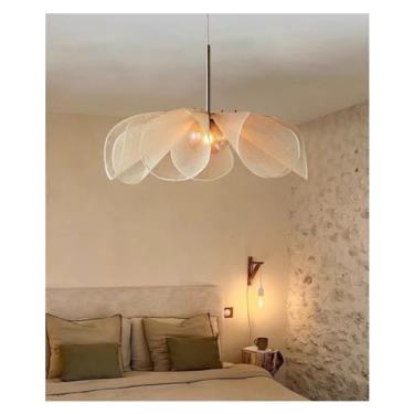 Imagem de Luzes pendentes de tecido japonês lustre de pano francês-simples sala de jantar quarto arte lâmpada em forma de flor, lâmpada pendente de teto led