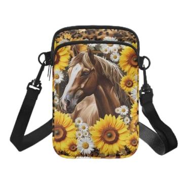 Imagem de Ecaestolph Bolsa tiracolo de 2 camadas com estampa de gato, bolsa tiracolo de poliéster, bolsa de cintura para mulheres, Cavalo girassol margarida marrom leopardo, One Size