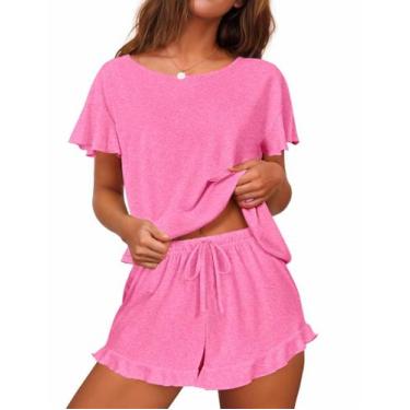 Imagem de Conjunto de pijamas femininos Ekouaer com mangas com babados e shorts 