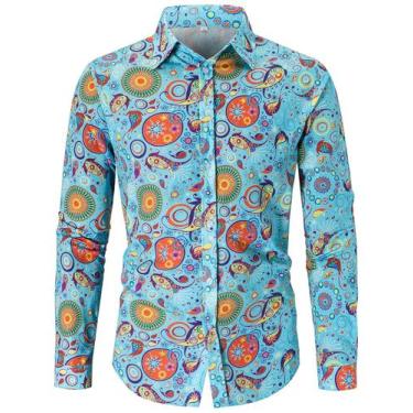 Imagem de Camisa QZH.DUAO 70s Disco Paisley Floral Vintage para homens