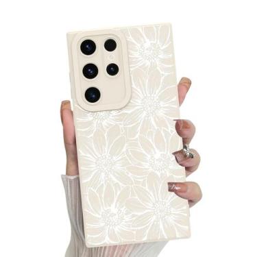 Imagem de Capa de telefone MZELQ Silicone Branca Floral Samsung Galaxy S23 Ultra