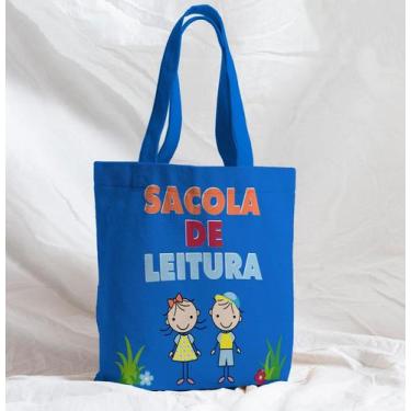 Imagem de Bolsa Artesanal de Tecido Sacola de Leitura Azul Crianças - Core Decor