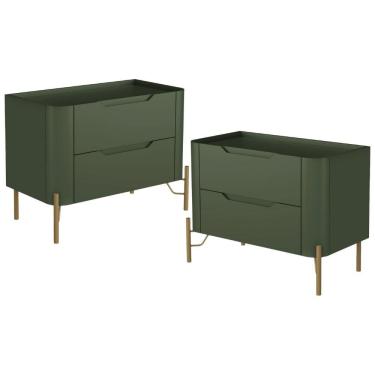 Imagem de Kit 02 Mesas De Cabeceira Orgânica 2 Gavetas Pés Industrial Dourado Bliss I03 Musgo - Lyam Decor