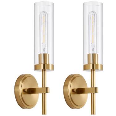 Imagem de Arandelas de parede SANTOSTOCK Gold Brushed Clear Glass, conjunto de 2