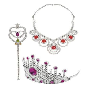 Imagem de Kit Acessórios Princesa Infantil Coroa Colar Bracelete Festa - Útil Fe
