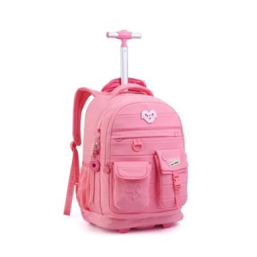Imagem de Mochila Rodinha Juvenil Feminina Escolar Reforçada Chaveiro (Rosa)