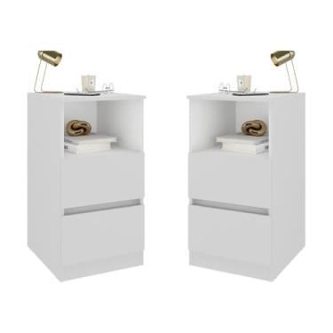 Imagem de Kit 2 Mesas de Cabeceira 38,5cm 2 Gavetas Multimóveis Mp4501 Branco
