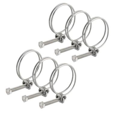 Imagem de Antrader Braçadeira de mangueira de fio duplo, braçadeiras de mangueira de piscina ajustáveis de 5 cm com parafuso M8, 6 peças de braçadeiras de mangueira de tubo de aço inoxidável para mangueira de