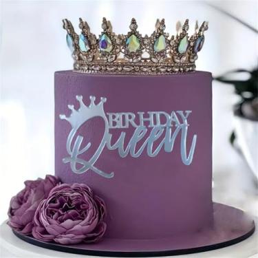 Imagem de LZGXZF 1 peça de enfeite de bolo de acrílico Queen Happy Birthday Toppers prateado Dia das Mães coroa decorações de bolo Queen Woman aniversário aniversário noivado chá de panela decoração de bolo