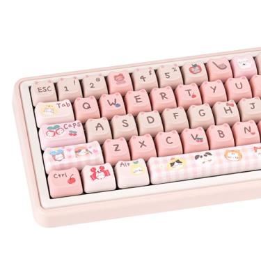 Imagem de COOMICKEY Teclas fofas de gato, 135 teclas rosa PBT sublimação de tinta, perfil Mao capa cremosa personalizada para teclados mecânicos Cherry Gateron MX Swithes