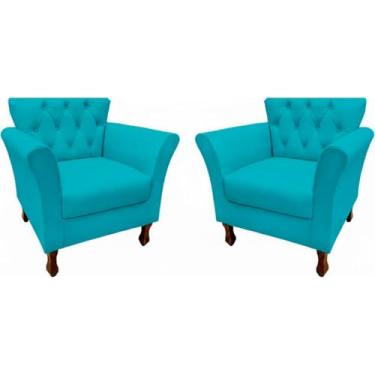 Imagem de Kit 2 Poltronas Decorativa Estofada Sala Escritório Salão (Suede azul tiffany)