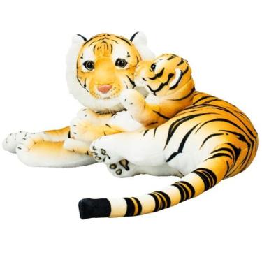 Imagem de Tigre De Pelúcia Realista Com Filhote Bichos Safari - Fofy Toys