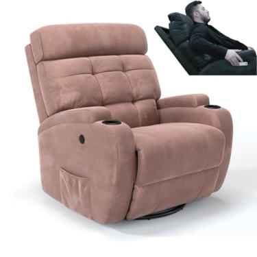 Imagem de Poltrona do Papai Reclinável Elétrica Giratória e Balanço em Suede com Massagem e Motor de Pescoço (Rosa Nude)