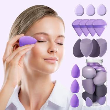 Imagem de Conjunto de 14 esponjas de maquiagem, mini esponja de maquiagem, liquidificador de esponja de beleza, esponja triangular com mistura de base, esponja de maquiagem macia para rosto (roxa)