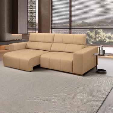 Imagem de Sofá Decorativo Barbosa 5 Lugares Sala de estar 290cm Reclinável e Retrátil Couro Nude G88 - Gran Belo