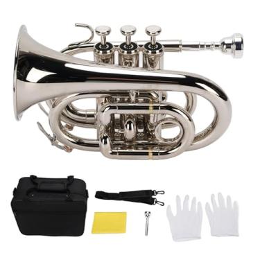 Imagem de Diydeg Pocket Trumpe BB Flat for Beginners Students, N Trompete de BB, Trompete de Latão, de Blauta B, Instrumento de Infantil Com Bocal de 7c, Pano de Limpeza, Luvas