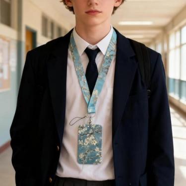 Imagem de 1 cordão moderno para cartão, girassol estrelado, suporte para celular, fabricante de ônibus, pingente de cartão de campus de trabalho