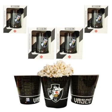 Imagem de Kit 4 Caneca Copo Gel 300Ml Isolante Térmico + Balde Pipoca - Brasfoot