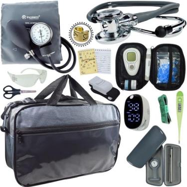 Imagem de Kit Bolsa Cores Aparelho de Pressao Esfigmomanometro Estetoscópio Medi