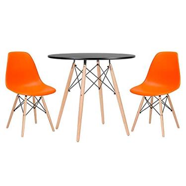 Imagem de Loft7, Kit - Mesa redonda Eames 80 cm preto + 2 cadeiras Eiffel Dsw Laranja