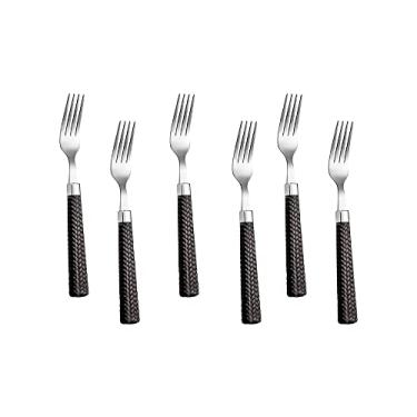 Imagem de CJ 6 GARFOS P/SOBREMESA DE AÇO INOX C/CABO DE PLÁSTICO RATTAN PRETO 18,5cm