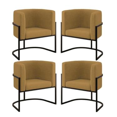 Imagem de Kit 04 Poltronas Lua Sala Decorativa Base De Ferro Black Capuccino