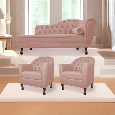 Imagem de Kit Diva Recamier Diana 160Cm Lado Esquerdo E 02 Poltronas Julia Suede - Amarena Móveis Rosê