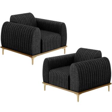 Imagem de Kit 02 Poltronas E Pés D'Ouro Molino D02 Linho Chumbo D-465