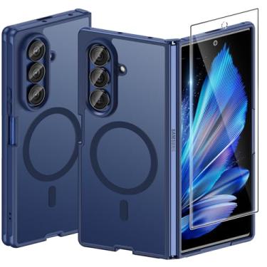 Imagem de Halokin Capa magnética para Samsung Galaxy Z Fold 7 com protetor de tela, [compatível com MagSafe] Capa fina translúcida fosca à prova de choque para Samsung Z Fold 7, capa fina de policarbonato