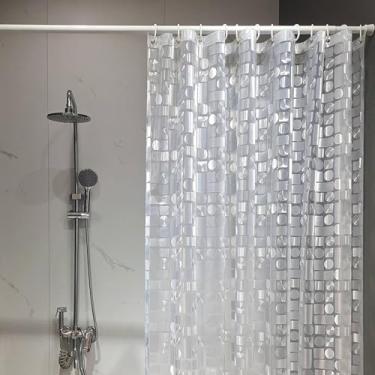 Imagem de jssablo Forro de cortina de chuveiro, 100% à prova d'água, cortinas de chuveiro Peva com 3 ímãs de fundo pesado e 12 ilhós à prova de ferrugem, forro de chuveiro com peso de 72 x 182 cm para box de