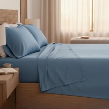 Imagem de Empire Linens Conjunto de lençóis premium 100% algodão egípcio 1000 fios, bolsos de 40 cm de profundidade, refrescante e respirável para o máximo conforto, ideal para hotéis e casas de luxo (azul