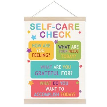 Imagem de Welshower Moldura para pôster Boho Mental Health, arte de parede colorida com lista de verificação de autocuidado, decoração para quarto de crianças, sala de jogos, sala de aula, terapia escolar