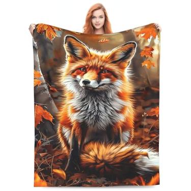 Imagem de Cobertor de raposa de outono - flanela macia, cobertor aconchegante com estampa de animal para sala de estar, quarto, escritório, presentes ideais para crianças, amantes de raposa, 127 x 101 cm