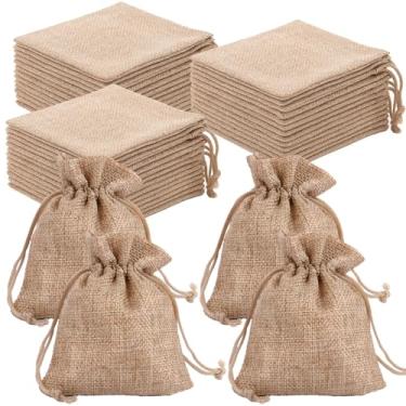 Imagem de LUMINFLY 9 cm x 12 cm (9 cm x 12 cm) 50 peças de sacos de pano natural com cordão, para casamentos, artesanato, festas, armazenamento de sacolas de presente, reutilizáveis, multiuso