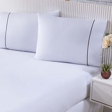 Imagem de Jogo De Cama Lençol 100% Algodão Percal 150 Fios Queen Gran Moratta 3 Peças - Branco E Palha