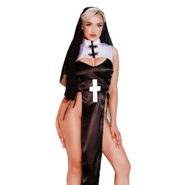 Imagem de NOROYOY cosplay feminino roupa íntima sexy de enfermeira de polícia, roupa de pijama, uniforme para bar, boate, apresentação, apresentação, freira, traje