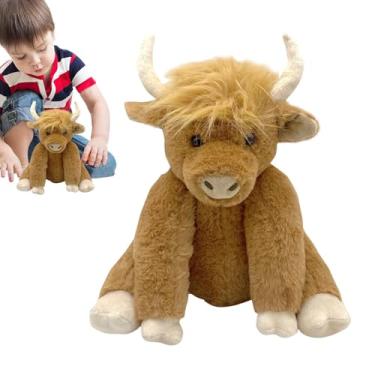 Imagem de Shakven Pelúcia de vaca das montanhas, brinquedo de vaca das montanhas,Pelúcia de vaca das montanhas escocesas de 10 polegadas | Gado das terras altas para dormir, animal de pelúcia de iaque marrom,