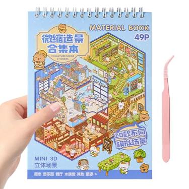 Imagem de SZXYCZL Cute Miniature Scene 20 Sets DIY 3D Sticker Scene Stick Book Multiple Scenarios, Make You Own Mini House Sticker Therapy for Teen Adult Relief Pass The Time-Business Town