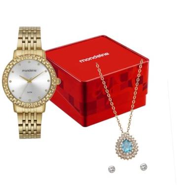Imagem de Mondaine Kit Relógio Feminino Dourado Pulseira Aço Pulseira Brinco