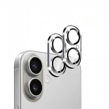 Imagem de Pacote com 2 protetores de lente de câmera compatíveis com iPhone 17/16/16 Plus vidro temperado, mantém a clareza original/ultra HD transparente/à prova de estilhaçamento/antiarranhões/fácil de
