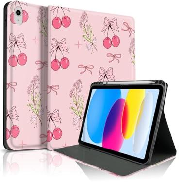 Imagem de TopPerfekt Capa para iPad 11th (A16) 11 polegadas 2025 / 10ª geração 11 polegadas 2022, capa protetora com design de estética elegante cereja chique bonito com suporte para lápis, antiderrapante, à