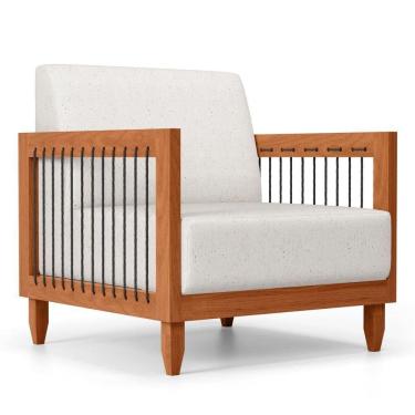 Imagem de Poltrona Decorativa Varanda Samoa Madeira Maciça Com Cordas Náutica Linho Natural - Abmaza